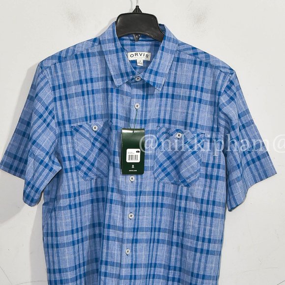 NWT Orvis Men’s  Short Sleeve Woven tech shirt in Blue - Picture 3 of 5